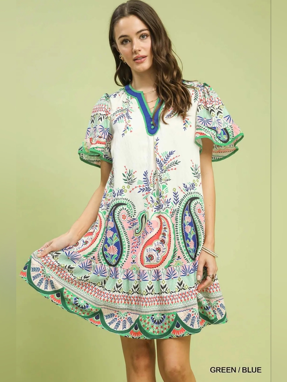 Umgee Paisley Flutter Sleeve Mini Dress